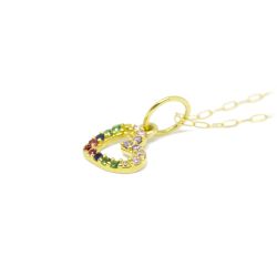 Pingente Cora��o Mini com Zirc�nias em Ouro 18 Kilates - 25465