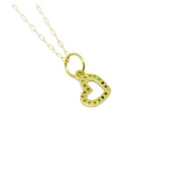 Pingente Cora��o Mini com Zirc�nias em Ouro 18 Kilates - 25465